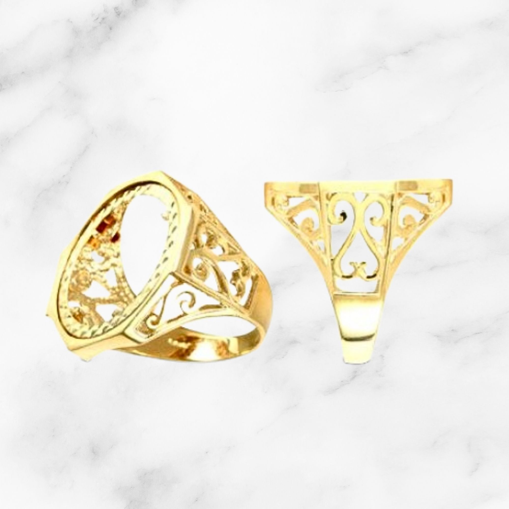 9ct Half/Full Sovereign Mount Victorian-Inspired Fancy Hexagon Ring