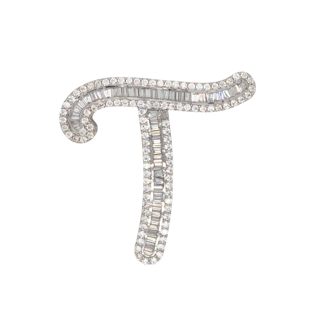 40mm Silver CZ Initial Pendant