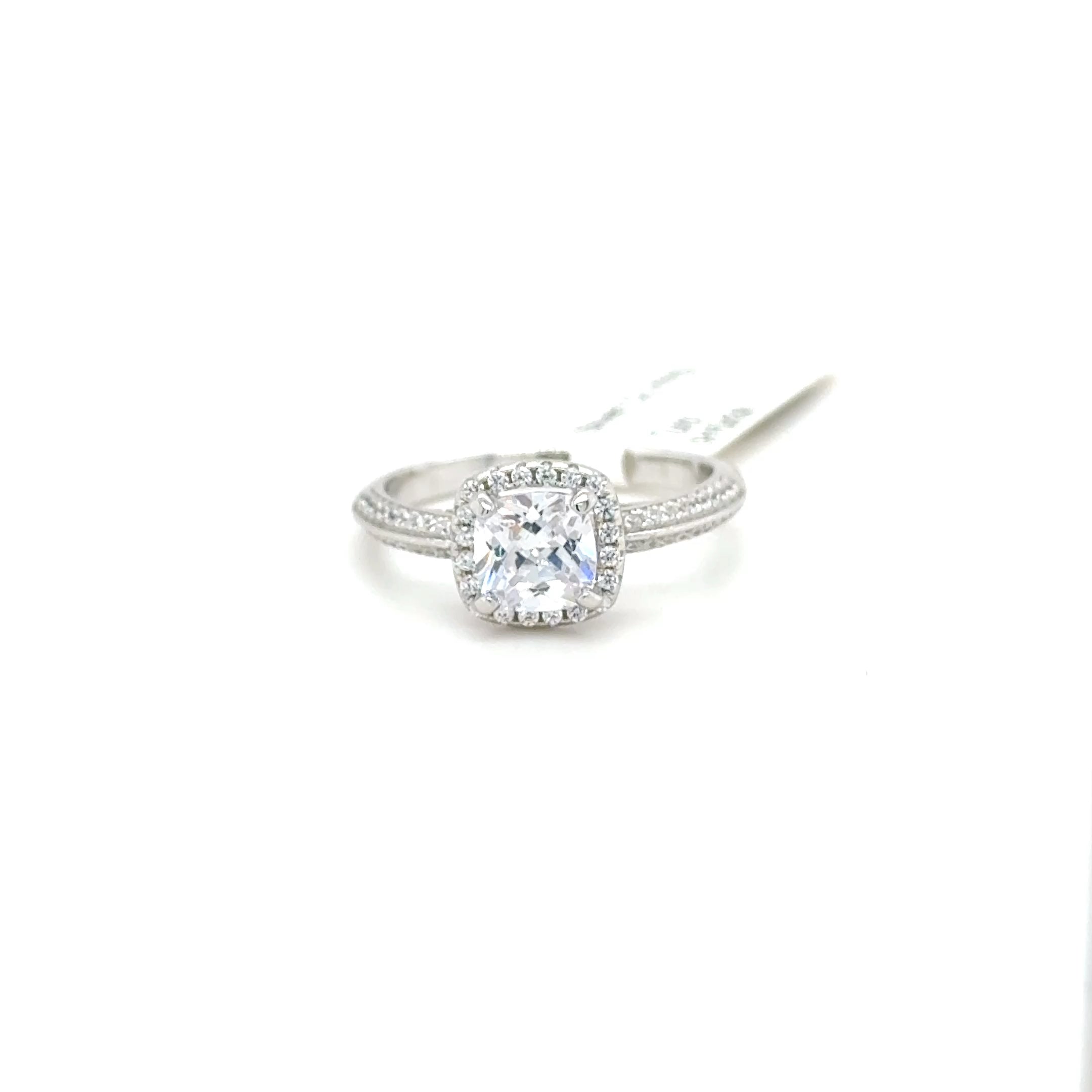 Sterling Silver Cushion Cut Halo Ring with Cubic Zirconia