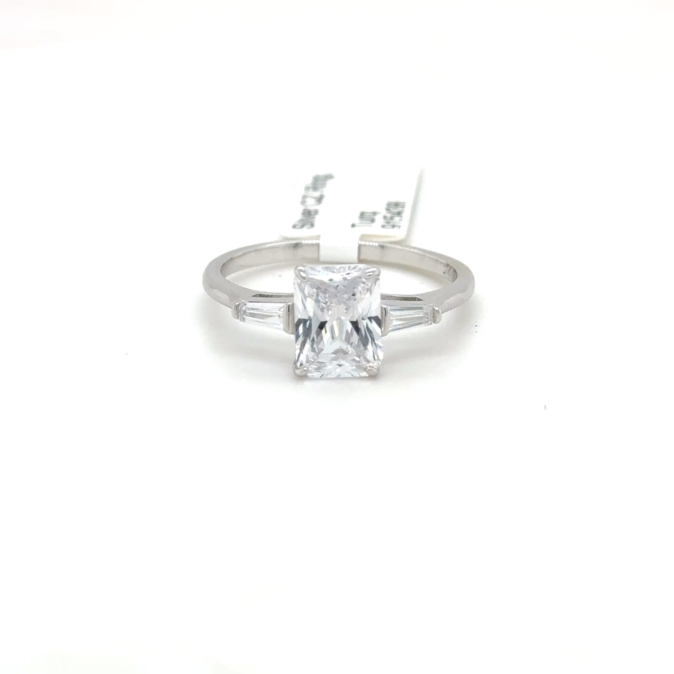 Sterling Silver Radiant Cut Ring with Cubic Zirconia and Baguette Accents