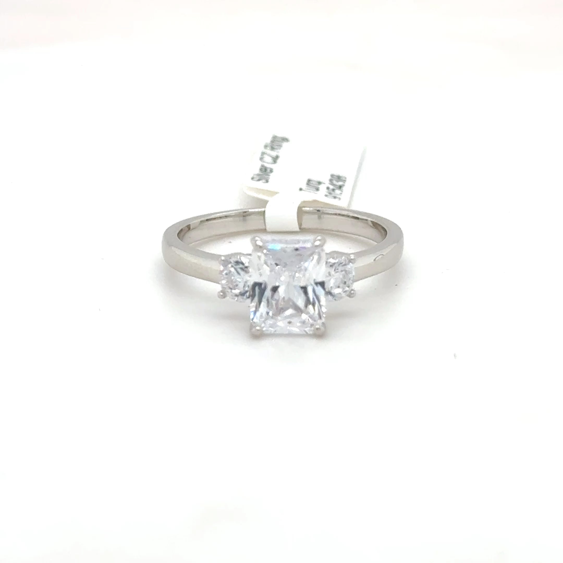 Sterling Silver Three Stone Princess Cut Ring with Cubic Zirconia