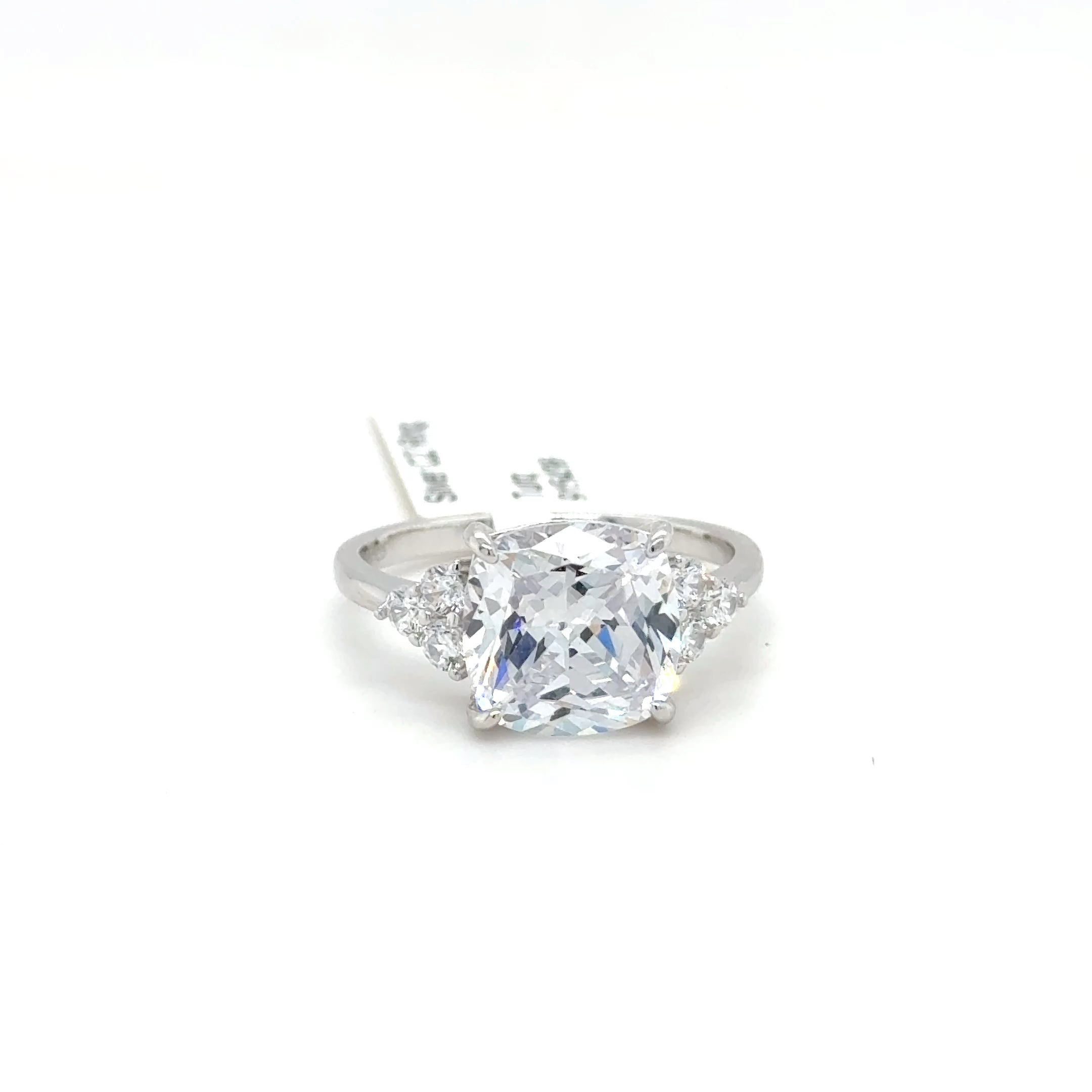 Sterling Silver Cushion Cut Three Stone Ring with Cubic Zirconia