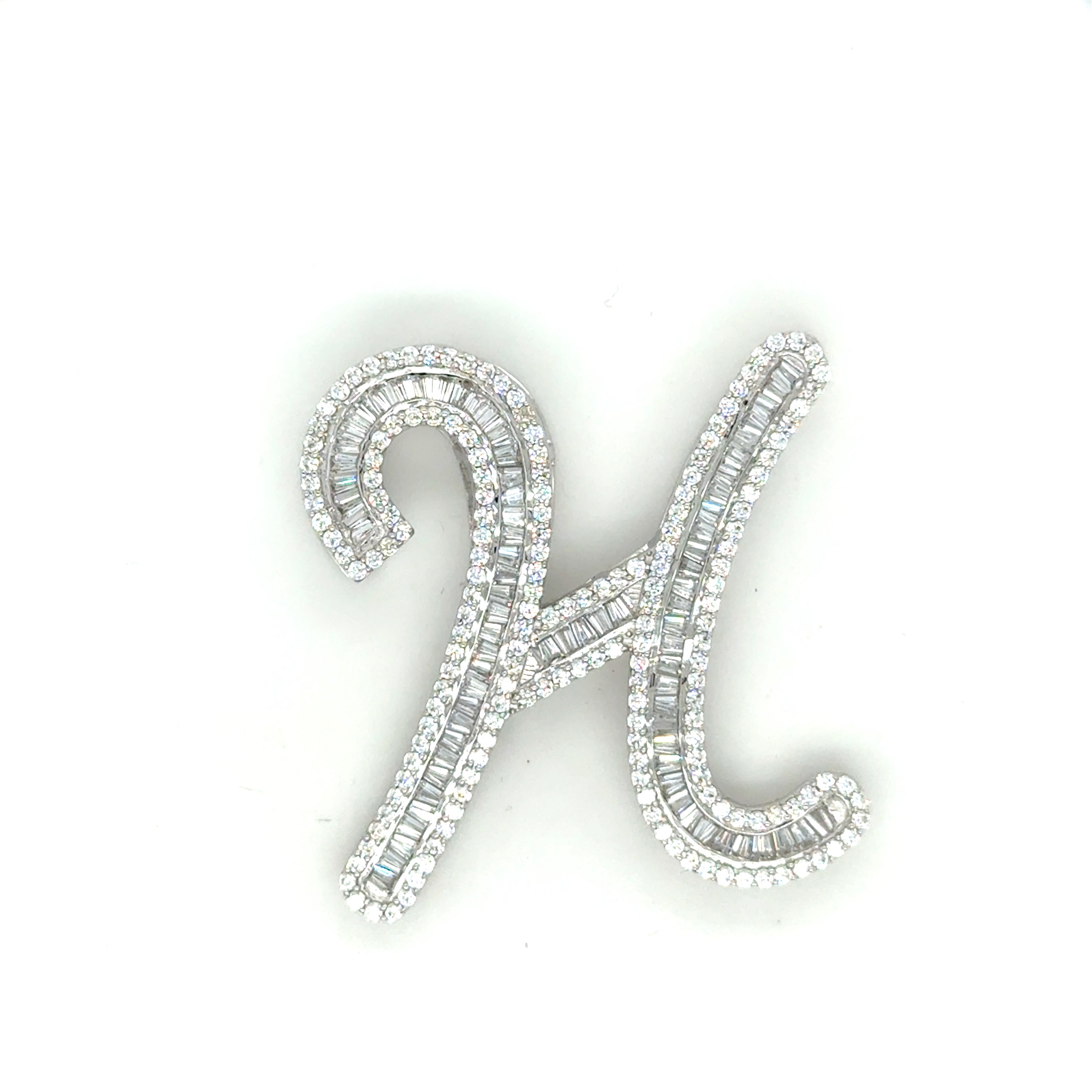 40mm Silver CZ Initial Pendant With Hoops