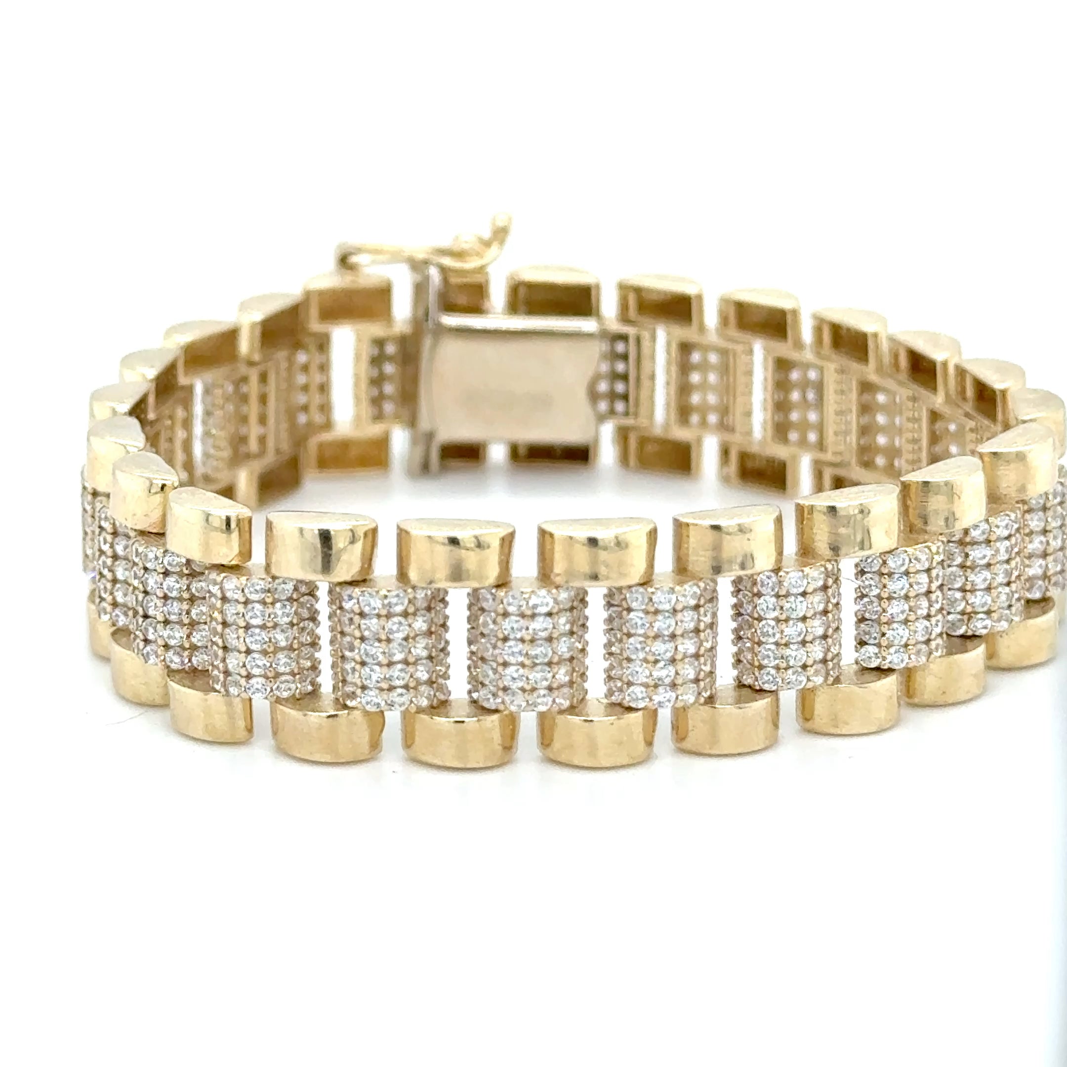 9ct Yellow Gold with CZ Stones Presidential Bracelet