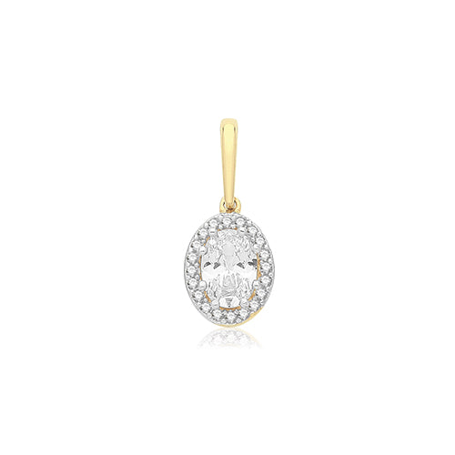 9ct Gold Cz Oval Halo Pendant PN1015