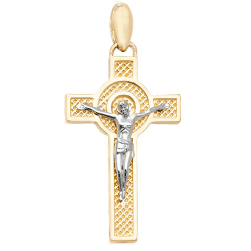 9ct Gold Two (2) Tone Crucifix Pendant - PN1046