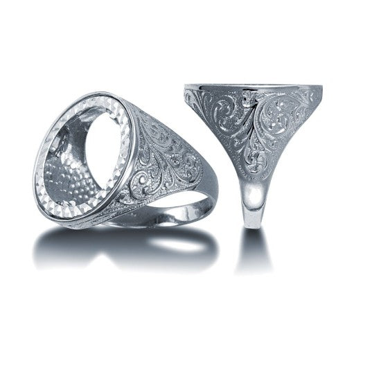 Sterling Silver Sovereign Ring With Fancy Carved Shoulders