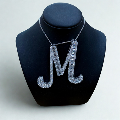 65mm (Large) Silver CZ Initial Pendant With Hoops