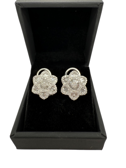 Diamond Flower Wagon Wheel Earrings