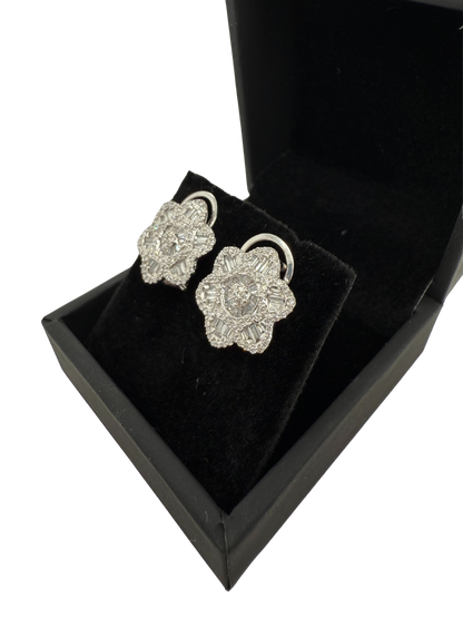 Diamond Flower Wagon Wheel Earrings