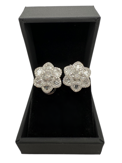 Diamond Flower Wagon Wheel Earrings