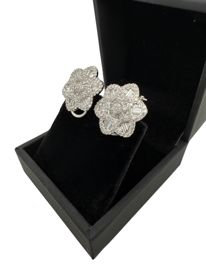 Diamond Flower Wagon Wheel Earrings