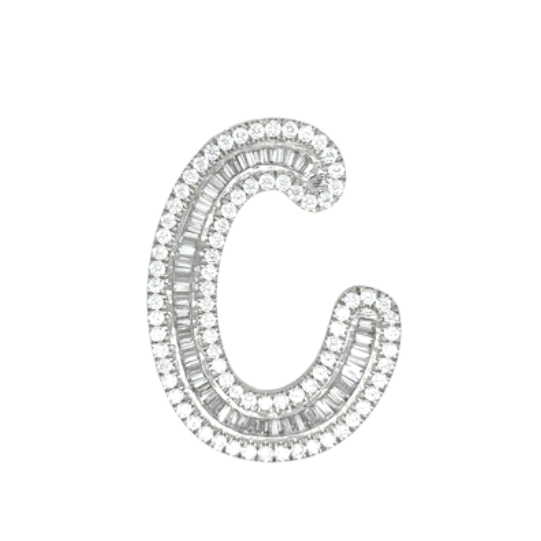 40mm Silver CZ Initial Pendant