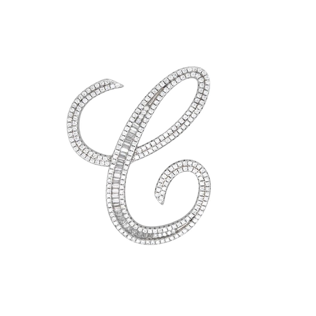 40mm Silver CZ Initial Pendant