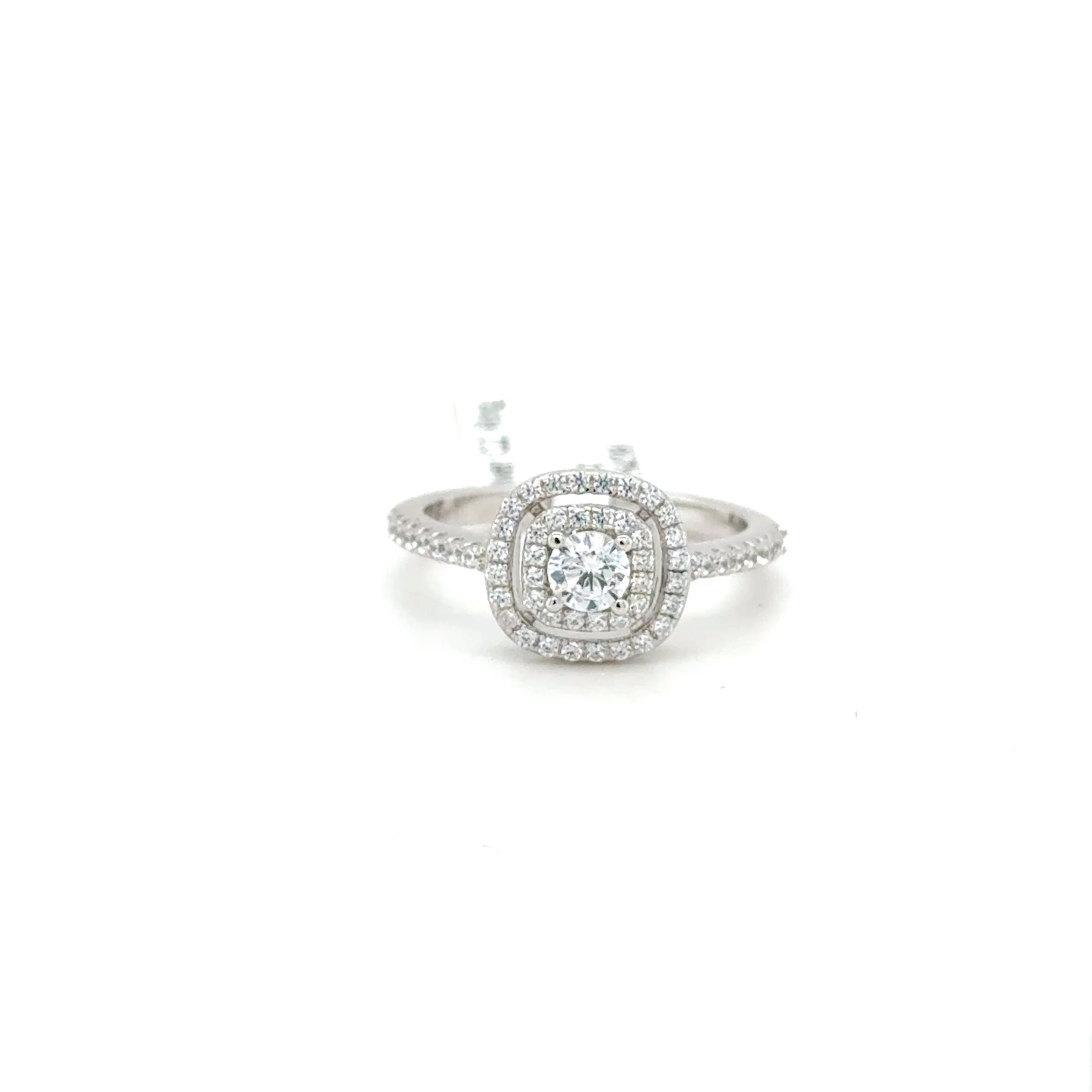 Sterling Silver Cushion Double Halo Ring with Cubic Zirconia