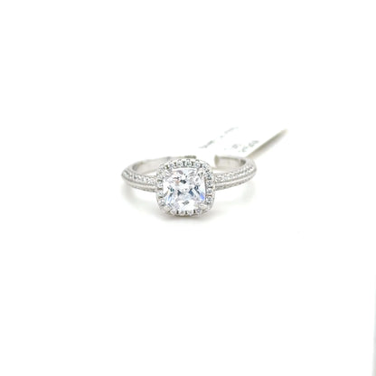Sterling Silver Cushion Cut Halo Ring with Cubic Zirconia