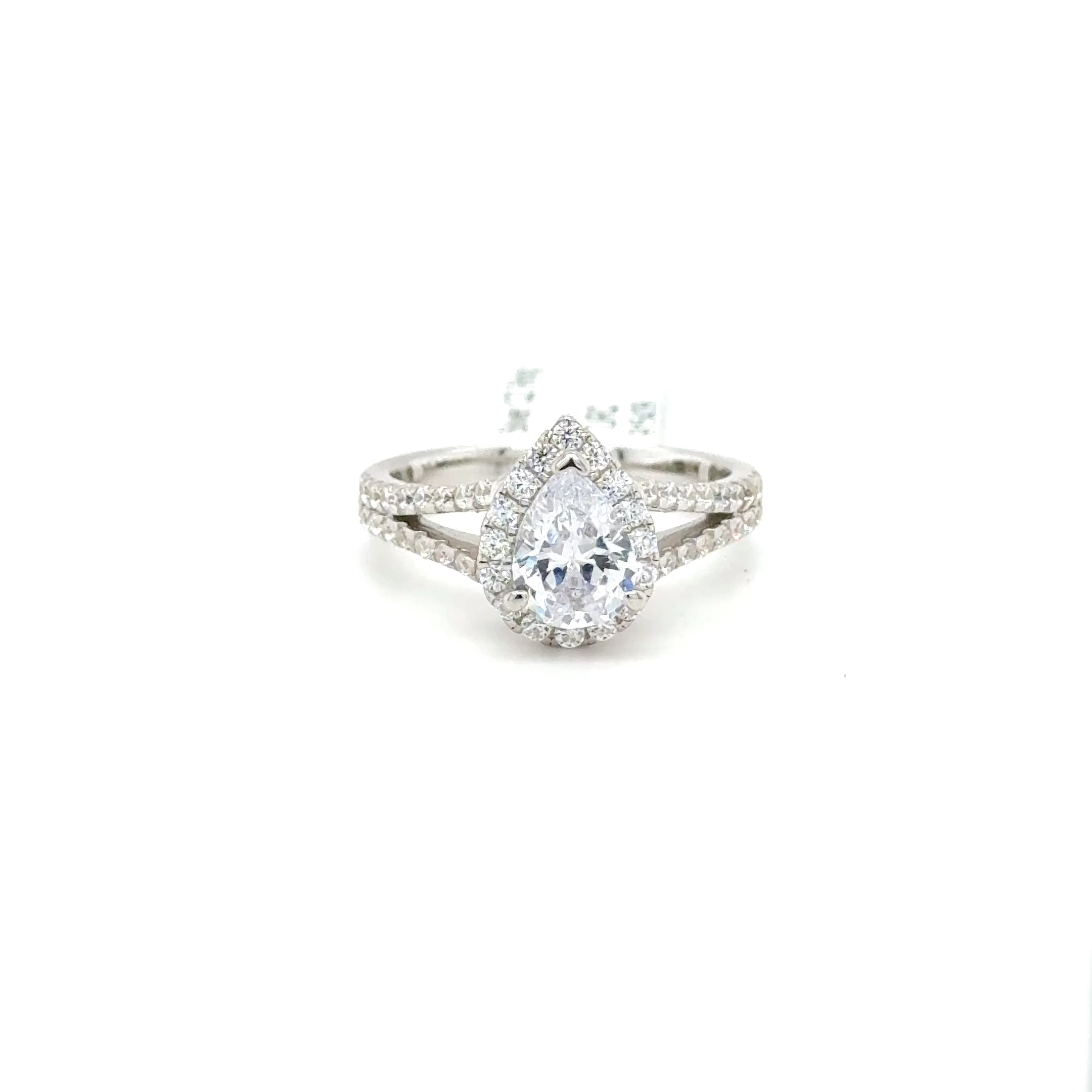 Sterling Silver Pear Cut Halo Ring with Cubic Zirconia