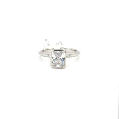 Sterling Silver Emerald Cut Bezel Set Ring with Cubic Zirconia