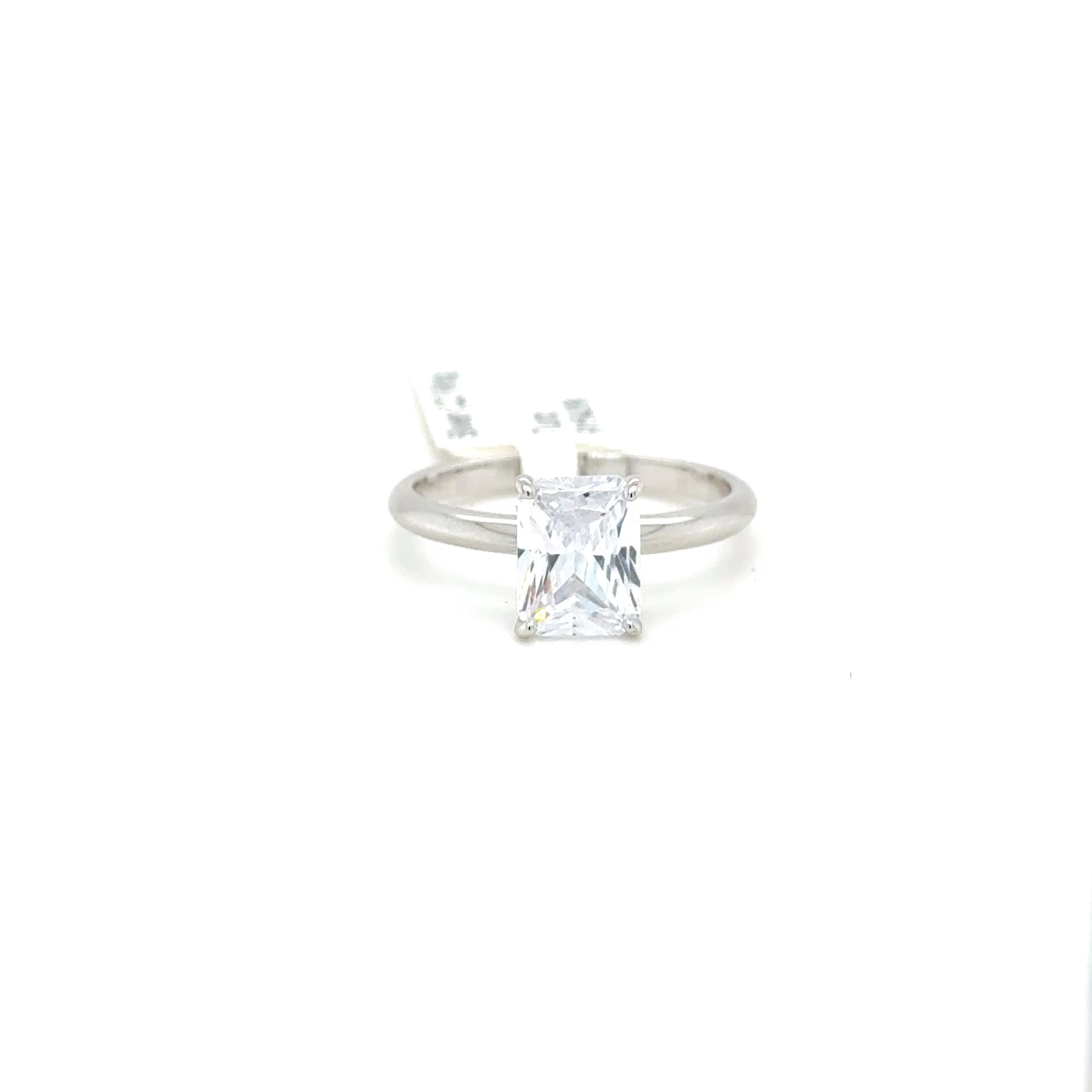 Sterling Silver Emerald Cut Solitaire Ring with Cubic Zirconia