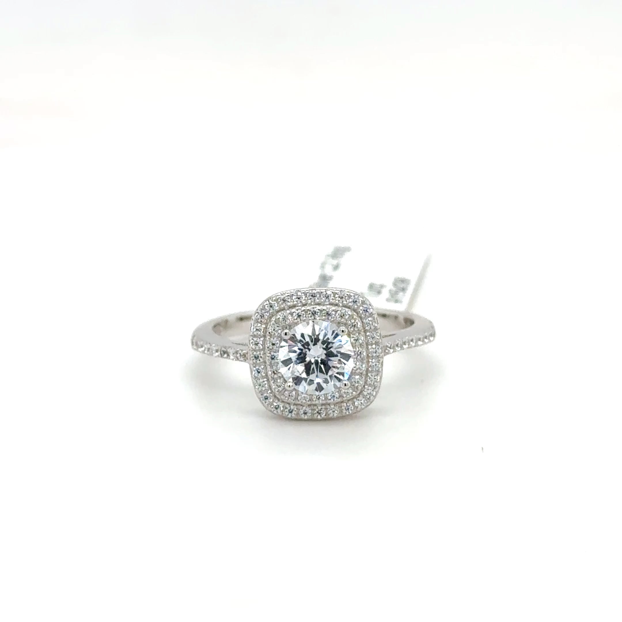 Sterling Silver Cushion Halo Ring with Cubic Zirconia Stones