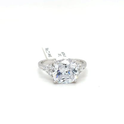 Sterling Silver Cushion Cut Three Stone Ring with Cubic Zirconia