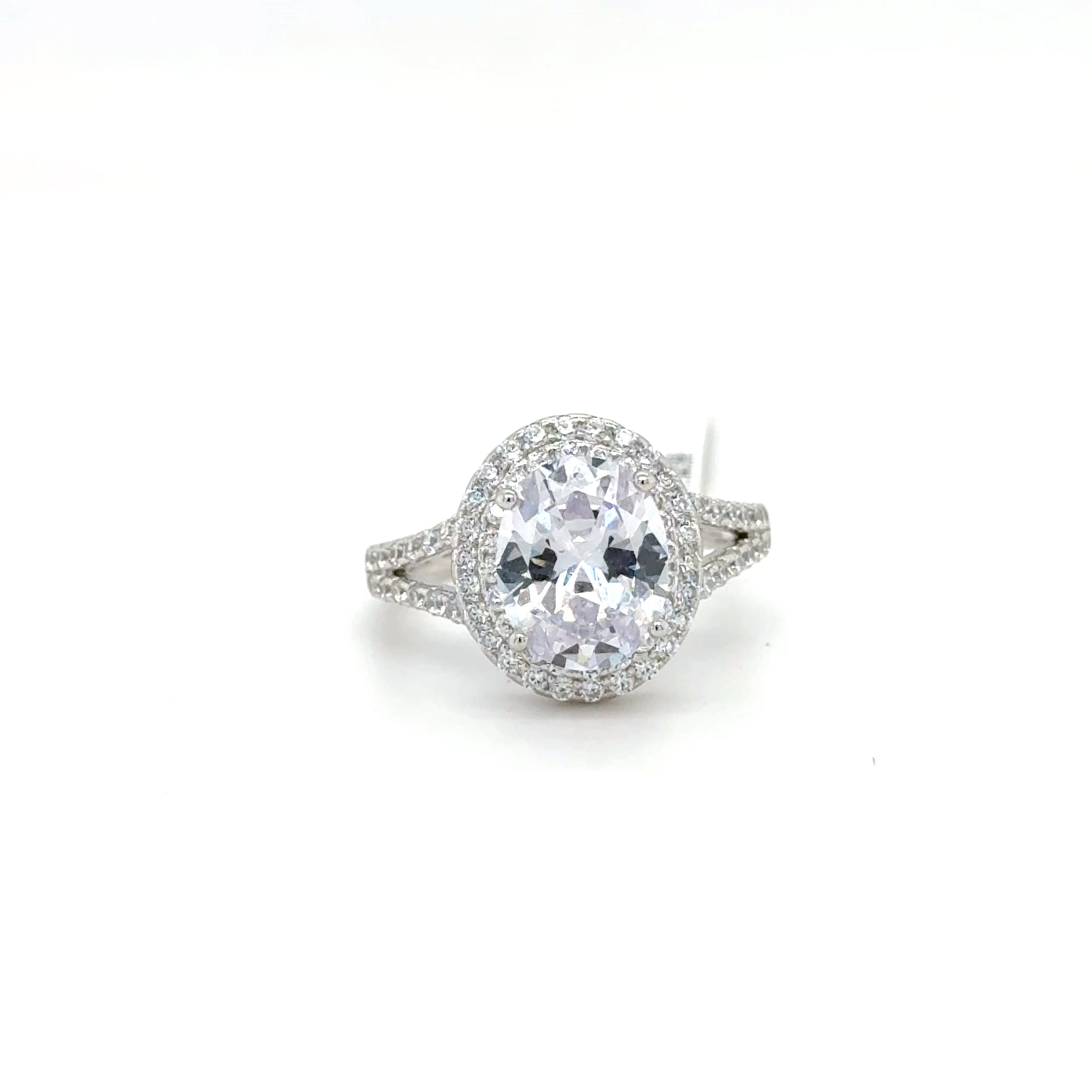 Sterling Silver Oval Cut Halo Ring with Cubic Zirconia