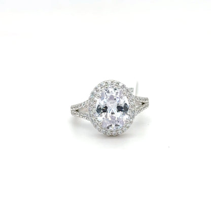 Sterling Silver Oval Cut Halo Ring with Cubic Zirconia