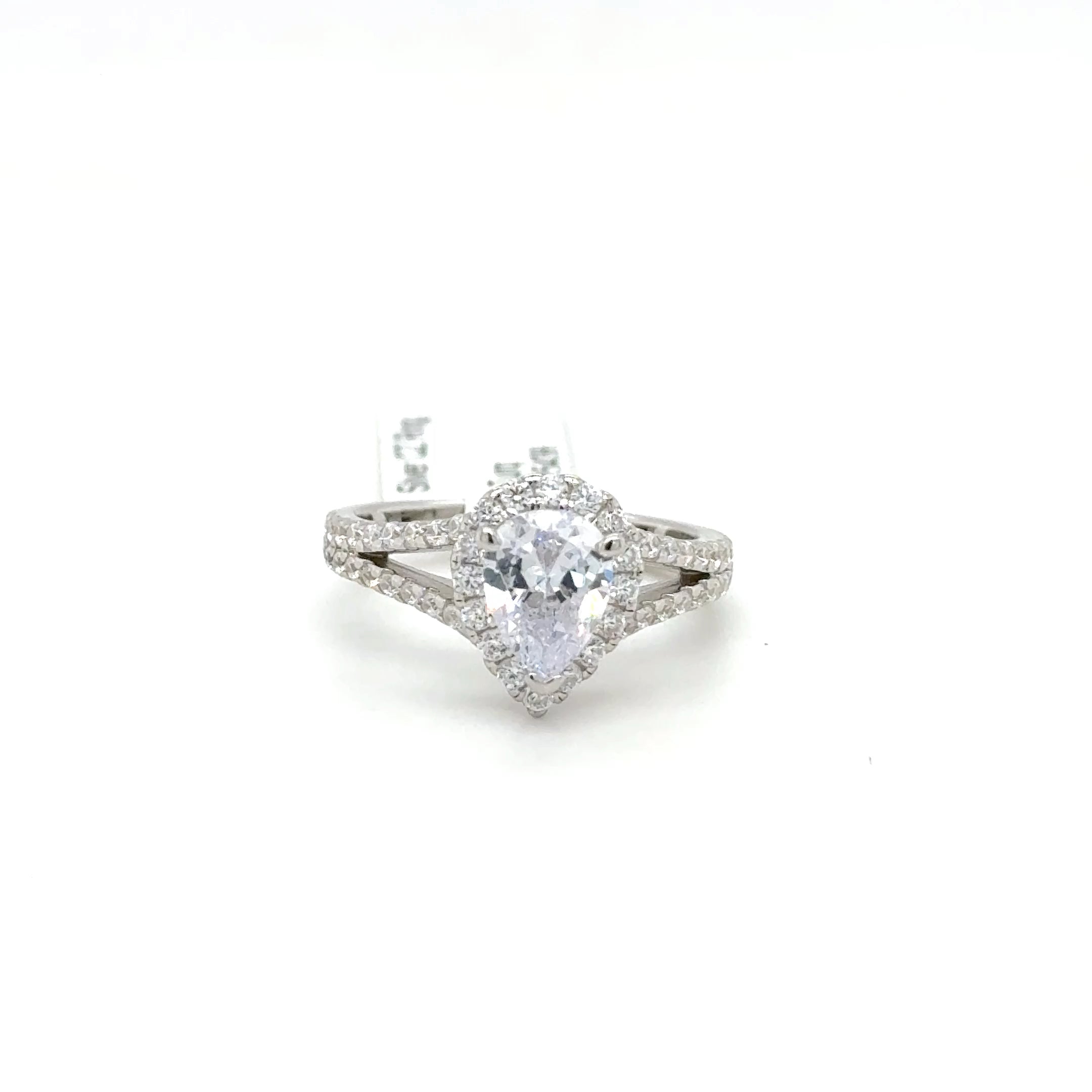 Sterling Silver Pear Cut Halo Ring with Cubic Zirconia