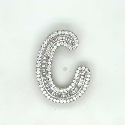 40mm Silver CZ Initial Pendant With Hoops