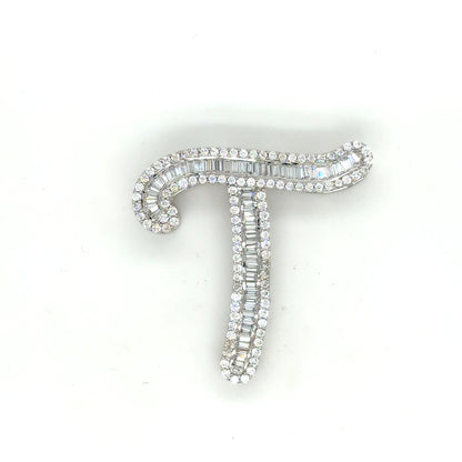 40mm Silver CZ Initial Pendant With Hoops