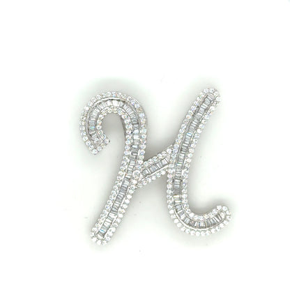 40mm Silver CZ Initial Pendant With Hoops