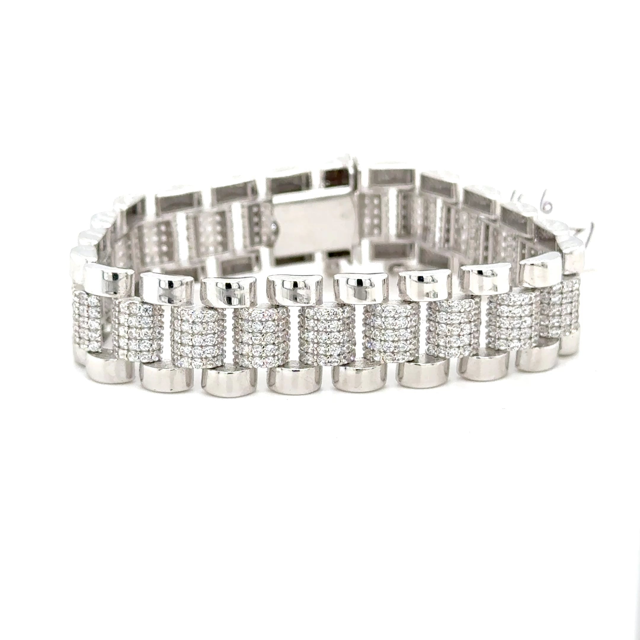 9ct White Gold Presidential Bracelet with CZ – Children’s Size (6 Inch)