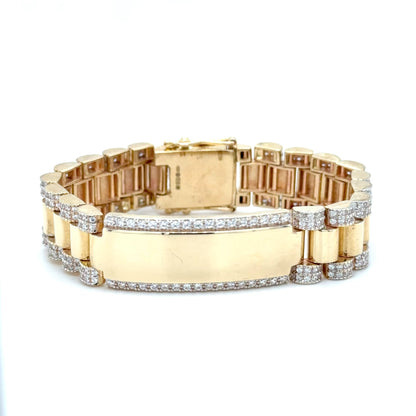 9ct Yellow Gold Presidential Bracelet with CZ & Engravable ID – Children’s Size (6 Inch)