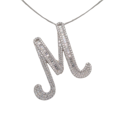 65mm (Large) Silver CZ Initial Pendant With Hoops