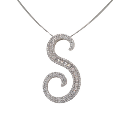 65mm (Large) Silver CZ Initial Pendant With Hoops