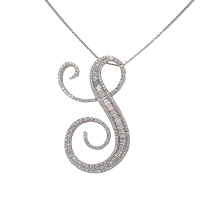 65mm (Large) Silver CZ Initial Pendant With Hoops