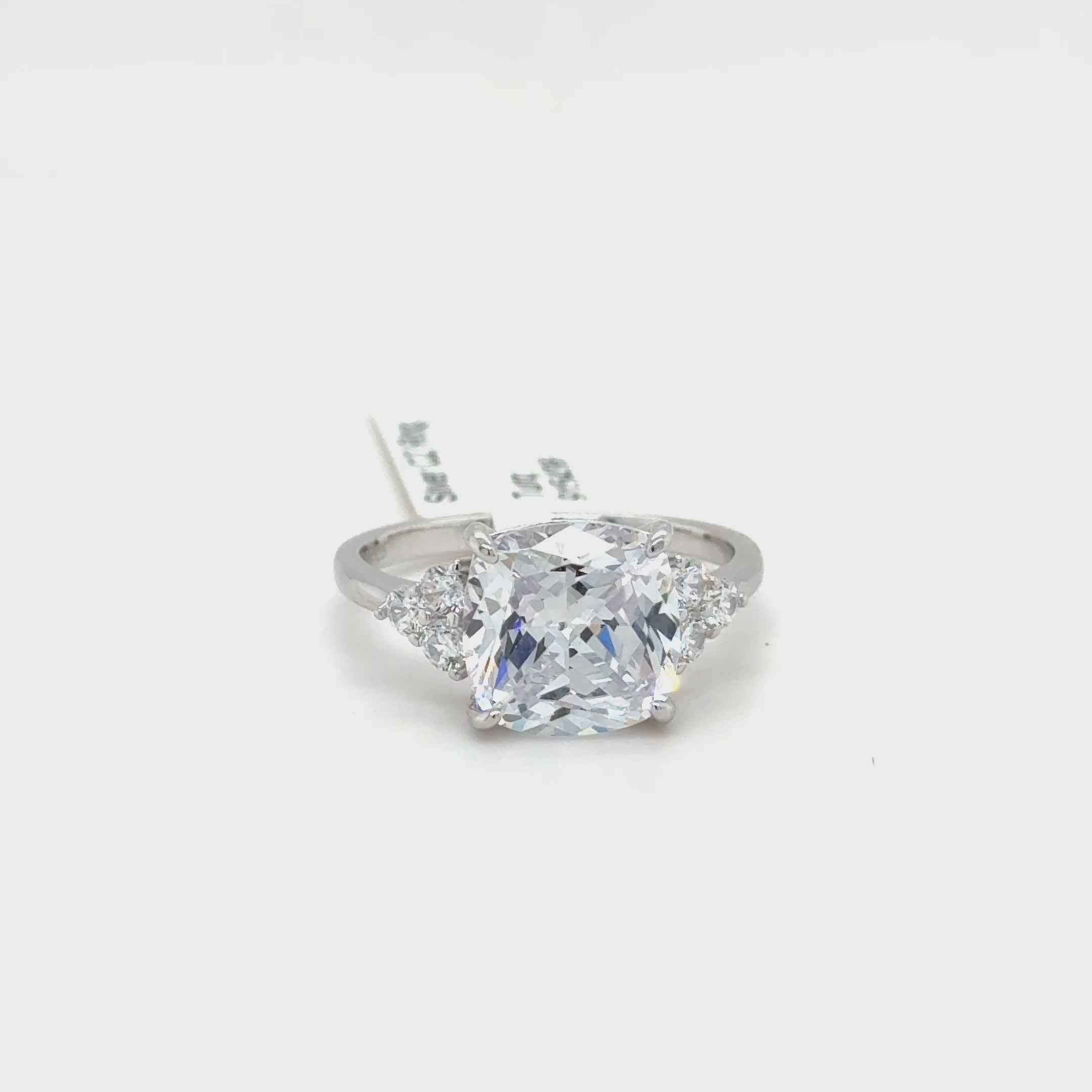Sterling Silver Cushion Cut Three Stone Ring with Cubic Zirconia