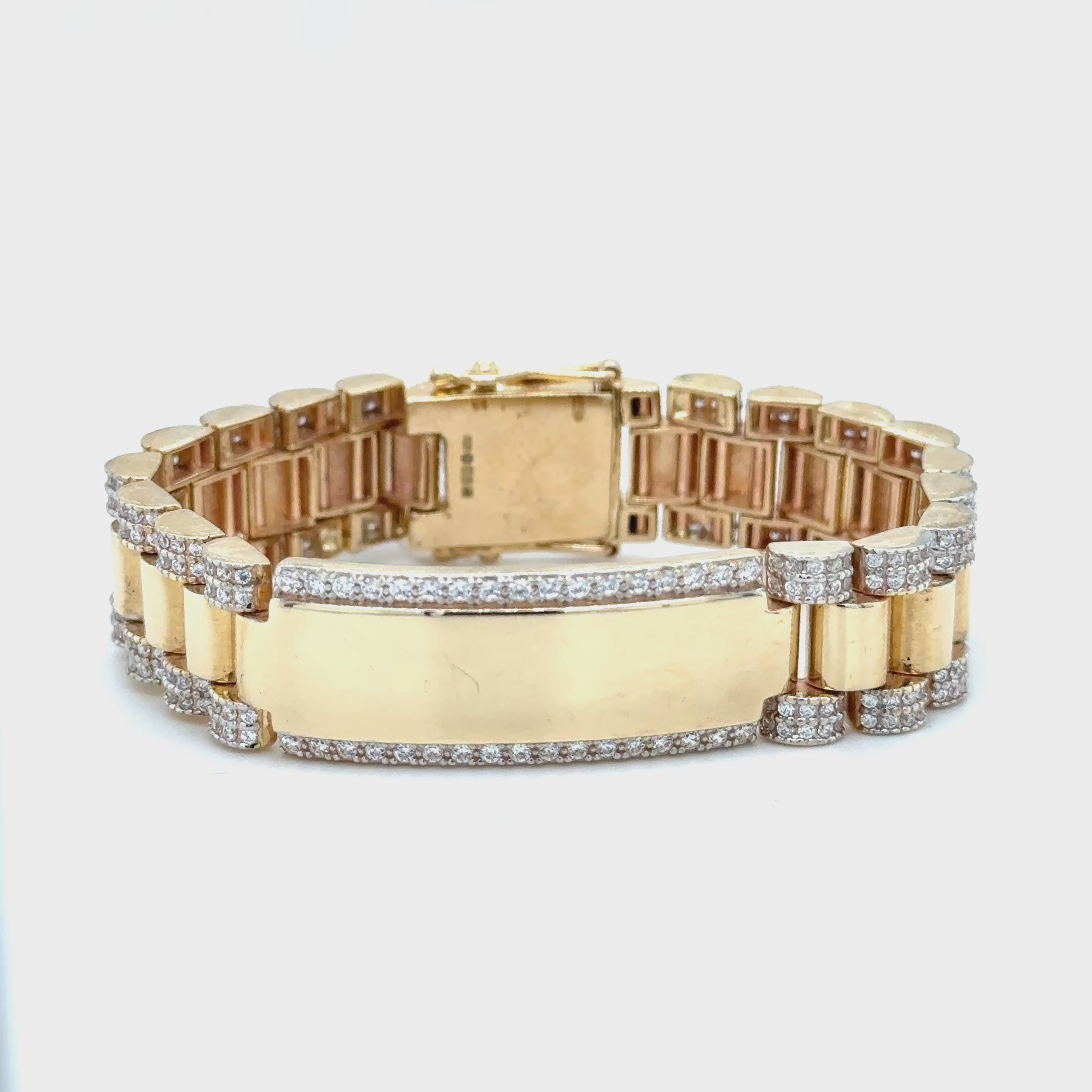 9ct Yellow Gold Presidential Bracelet with CZ & Engravable ID – Children’s Size (6 Inch)