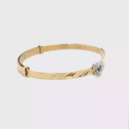 9Ct Gold Babies' Expandable Cz Heart Id Bangle - BN352