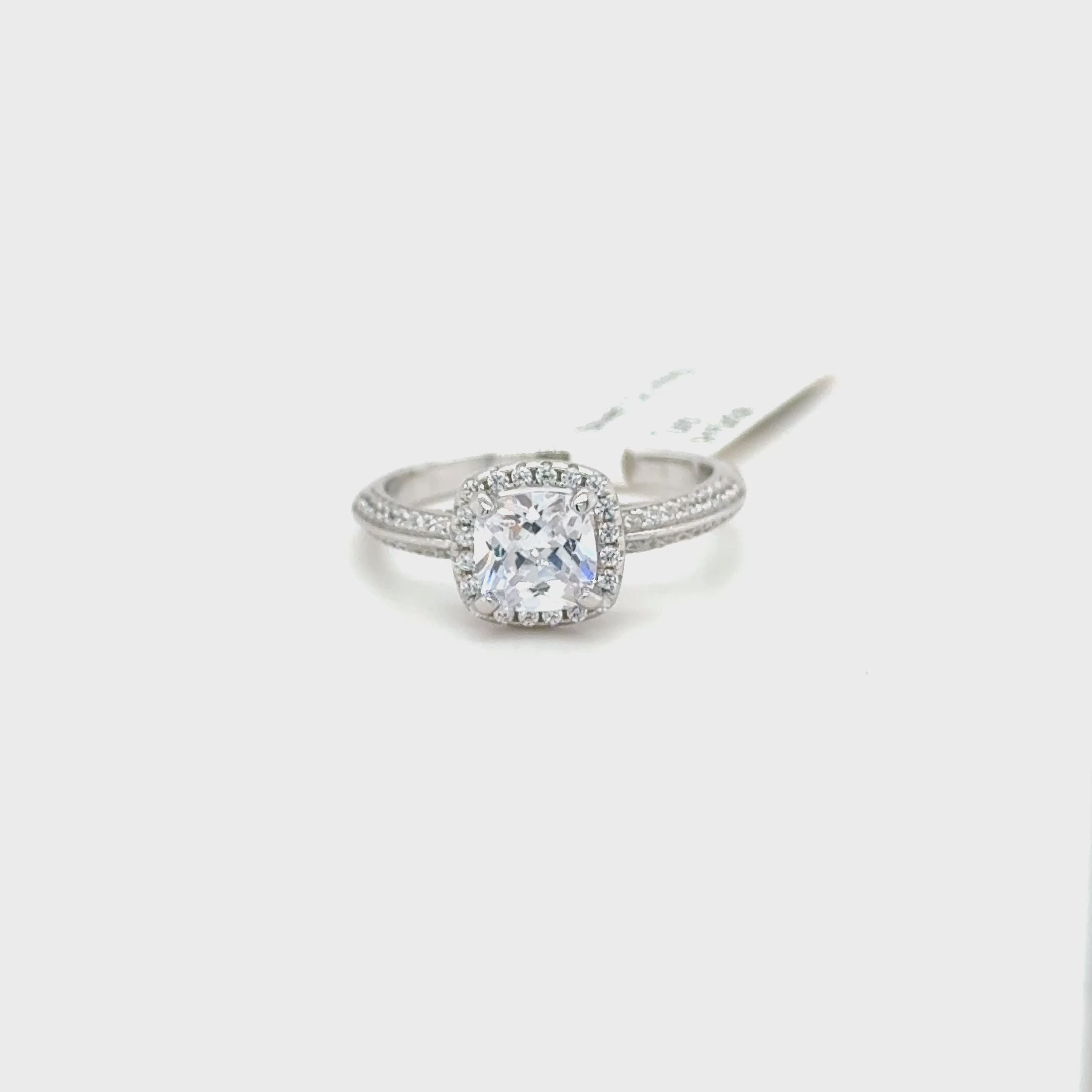 Sterling Silver Cushion Cut Halo Ring with Cubic Zirconia