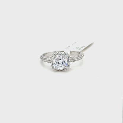 Sterling Silver Cushion Cut Halo Ring with Cubic Zirconia
