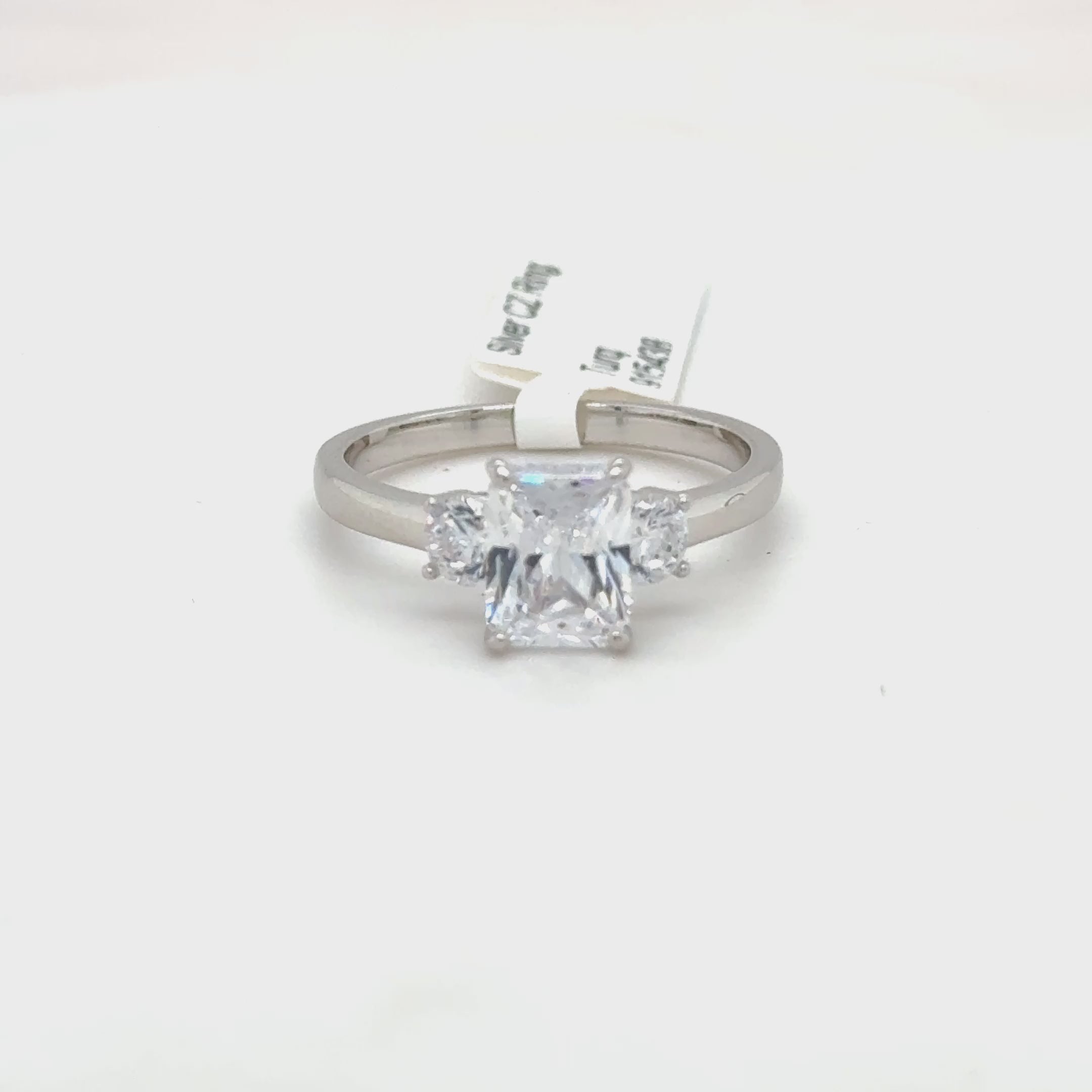 Sterling Silver Three Stone Princess Cut Ring with Cubic Zirconia