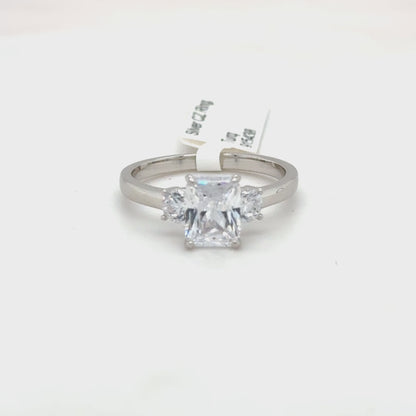 Sterling Silver Three Stone Princess Cut Ring with Cubic Zirconia