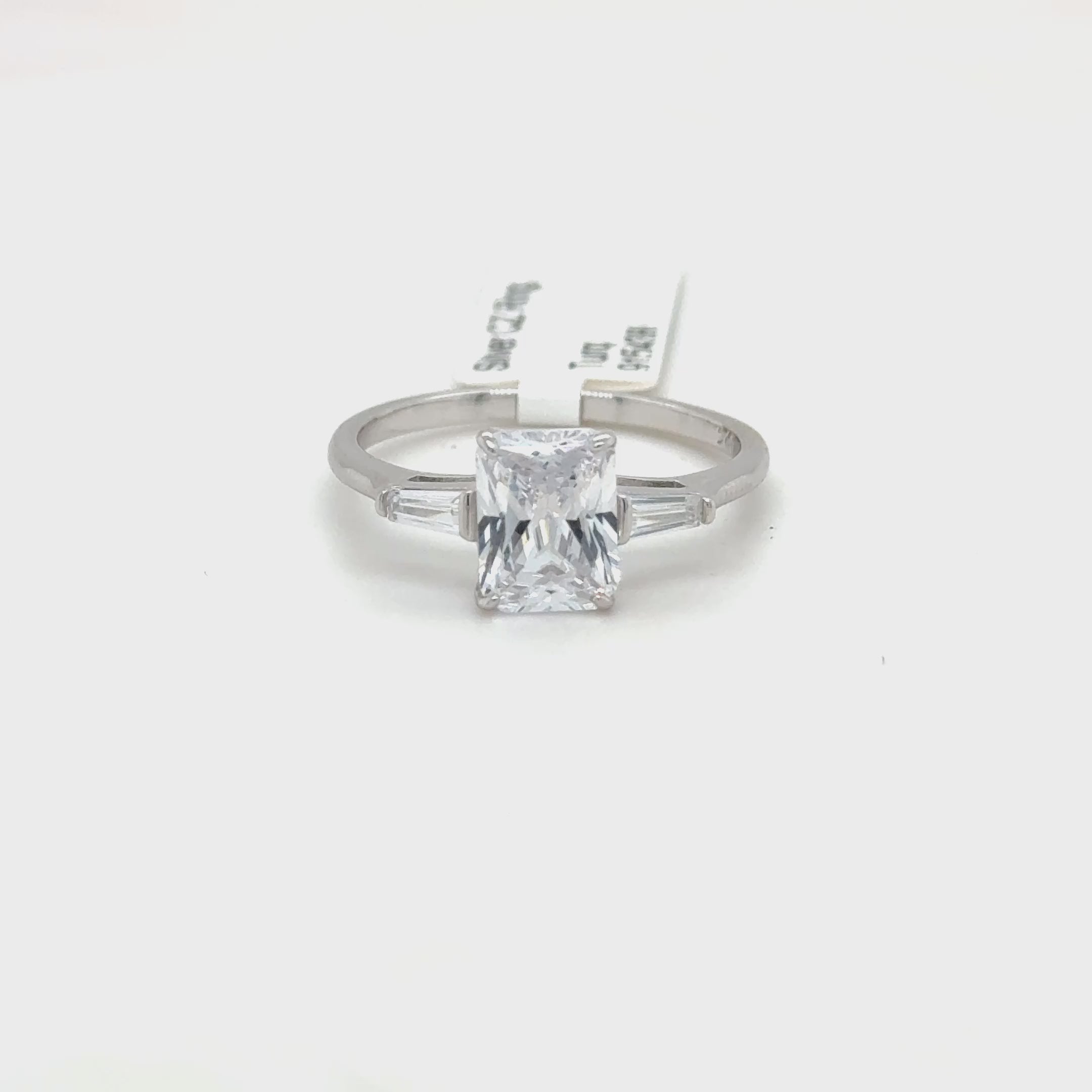 Sterling Silver Radiant Cut Ring with Cubic Zirconia and Baguette Accents
