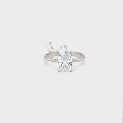 Sterling Silver Emerald Cut Solitaire Ring with Cubic Zirconia