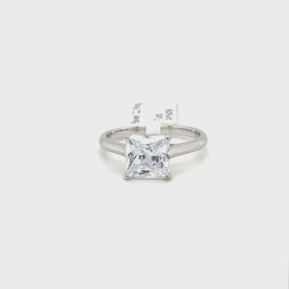 Sterling Silver Princess Cut Solitaire Ring with Cubic Zirconia