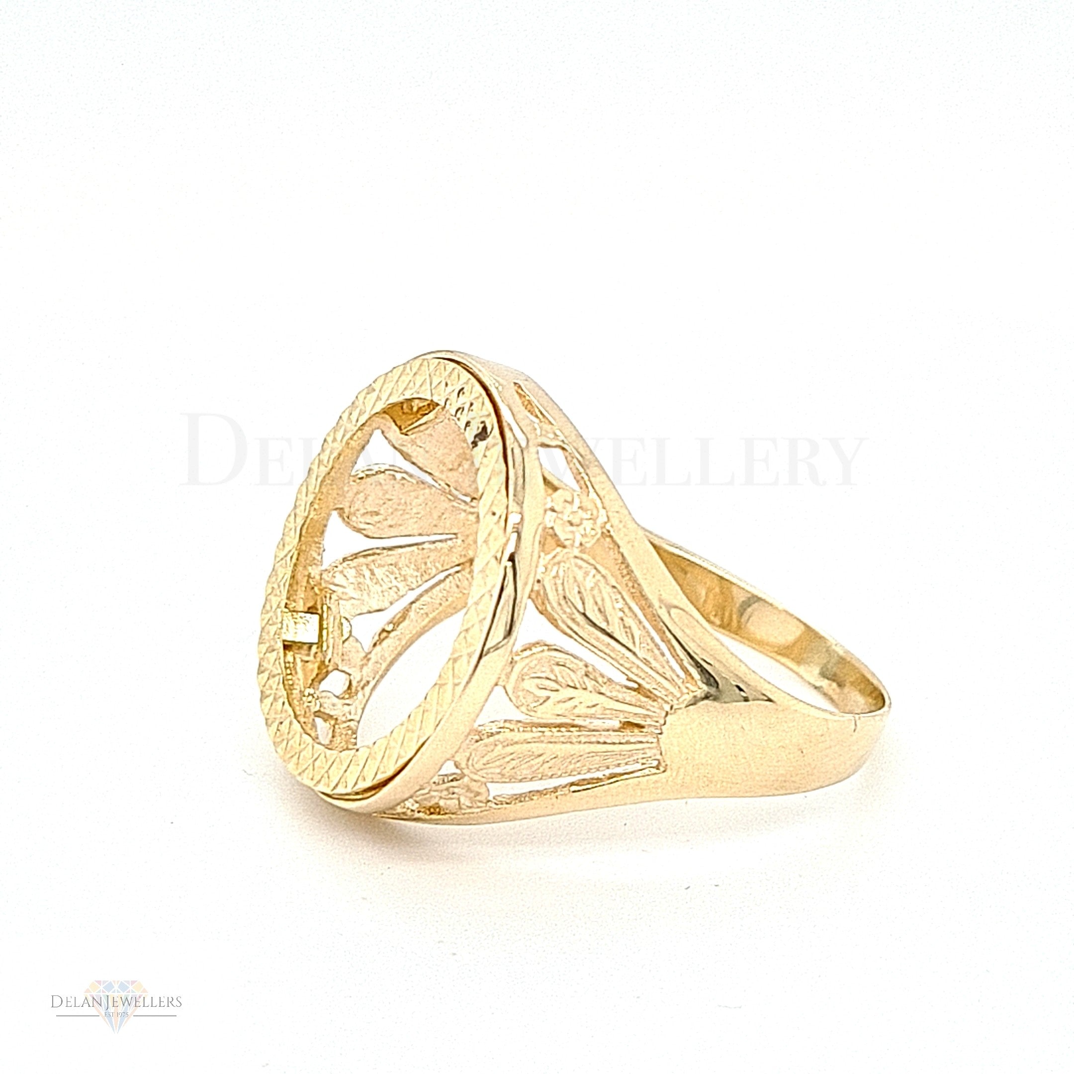 9ct Half/Full Sovereign Mount Leaf Ring