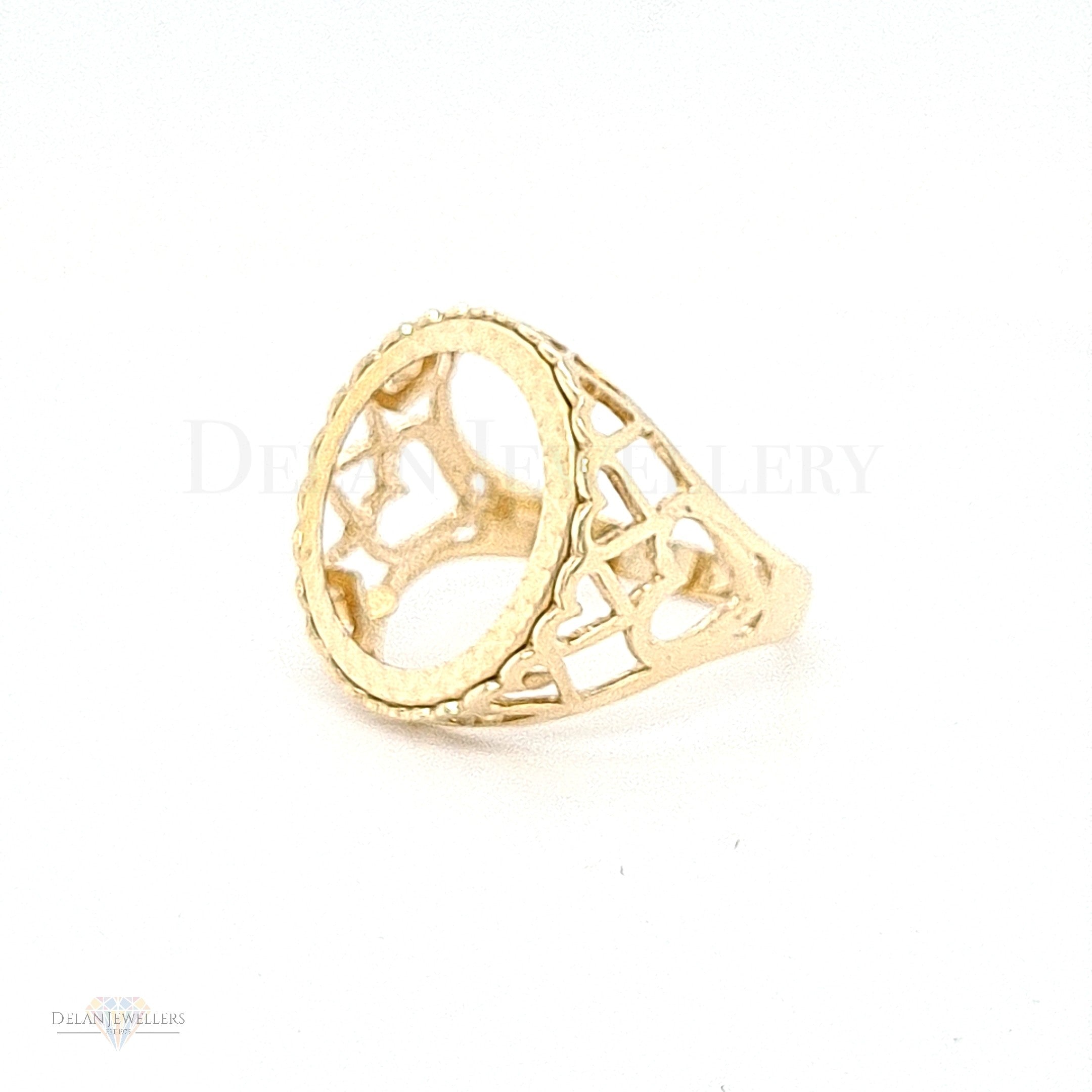 9ct Half/Full Sovereign Mount Ring with Heart Sides