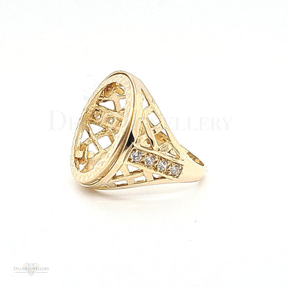 9ct Full Sovereign Mount Ring with Caged Design & CZ Stones