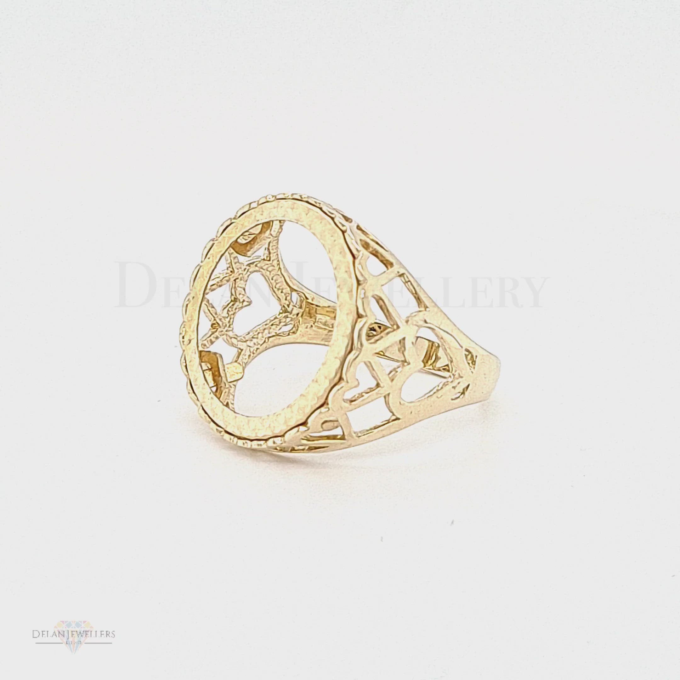 9ct Half/Full Sovereign Mount Ring with Heart Sides